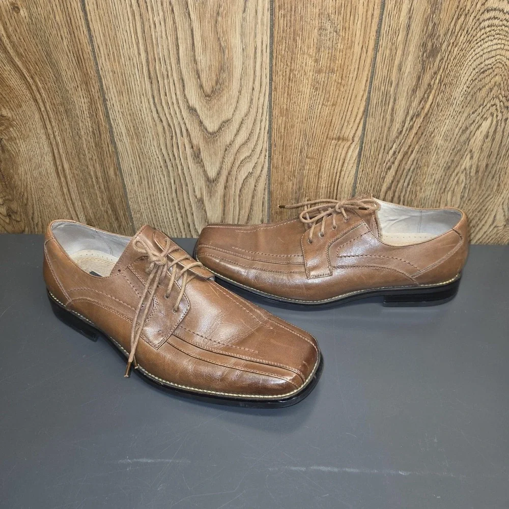 Stacy Adams‎ Shoes Men 9.5M Brown Leather Square Toe Oxford Derby Dress 23274-03